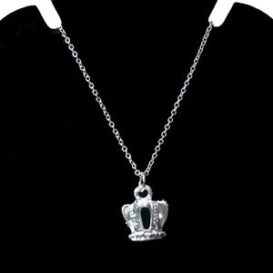 SILVER Plate Necklace Chain Coronation Crown Jewels Royalty 3-D Pendant